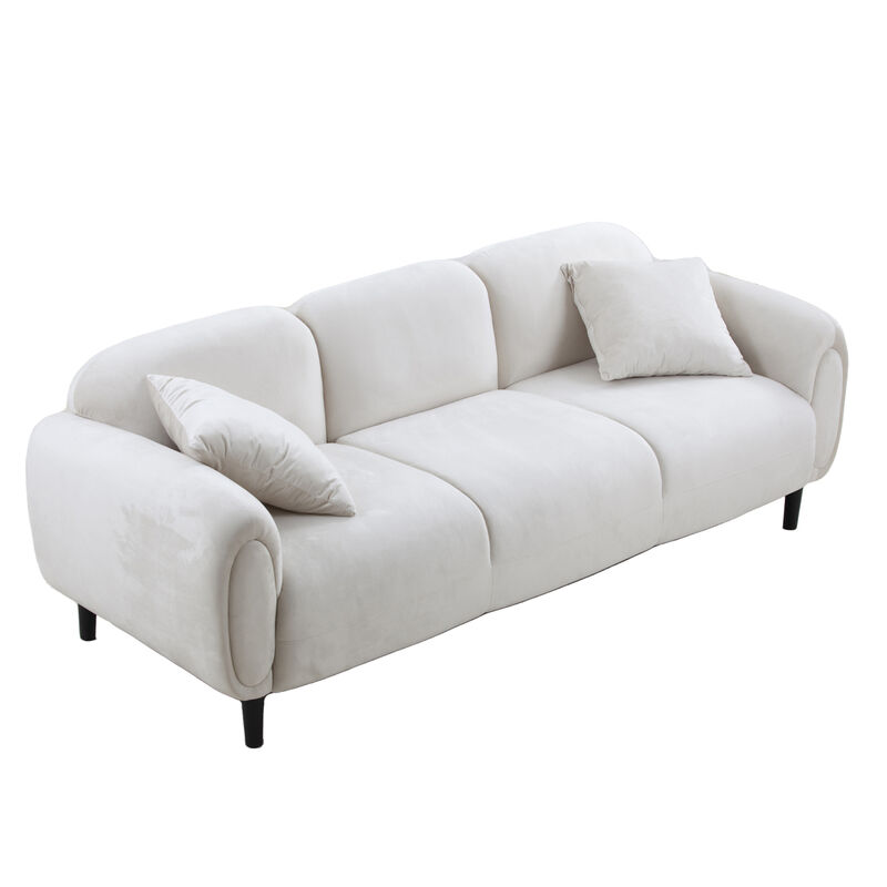Mid Century Modern 3 seater Couch Velveteen sofa with solid wood leg for Living Room, bedroom, livingroom Beige
