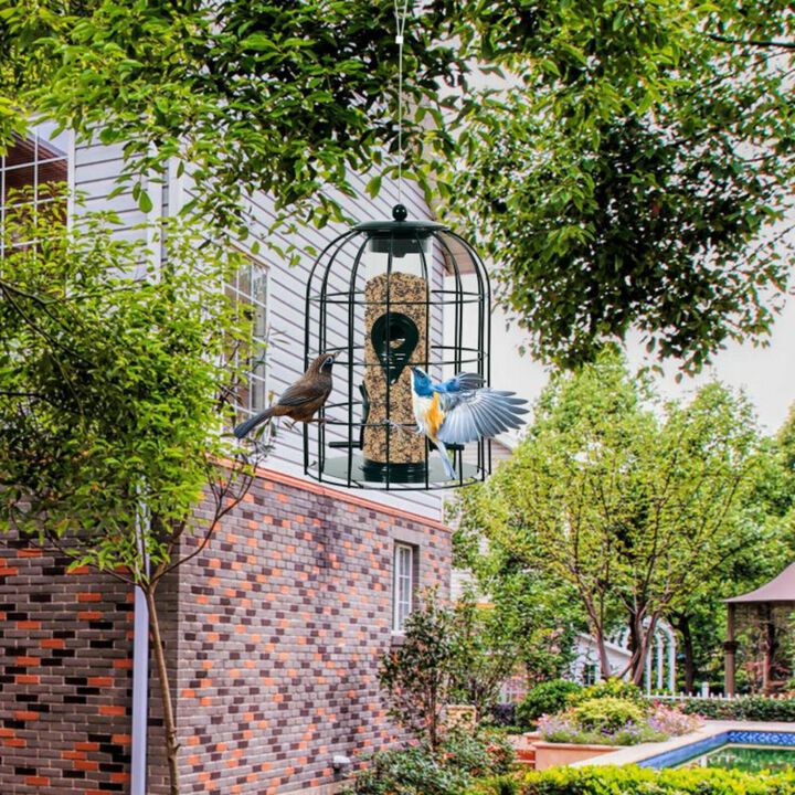 Hivvago Squirrel-proof Caged Tube Wild Bird Feeder Outdoor Metal Seed Guard Deterrent