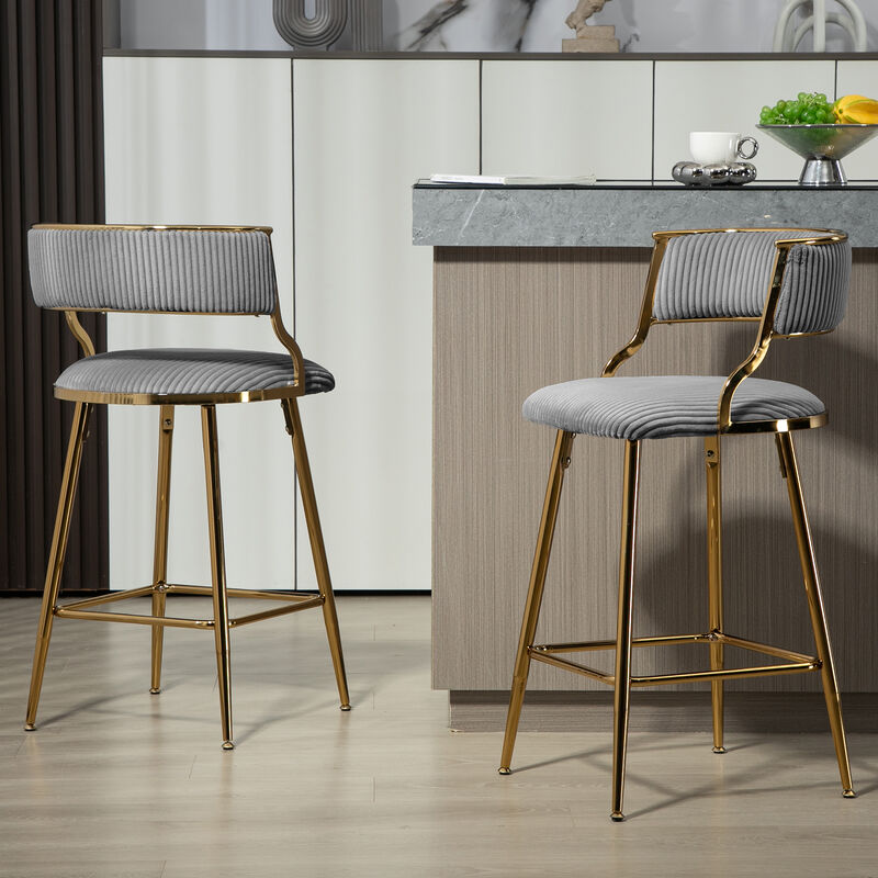Streamdale Corduroy Counter Bar Stools (Grey), Set of 2