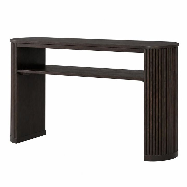 GOODSILO Rustic Farmhouse Console Table with Fluted Legs, Vintage Oval Hallway Accent Table with Ash Veneer Top and Open Shelf