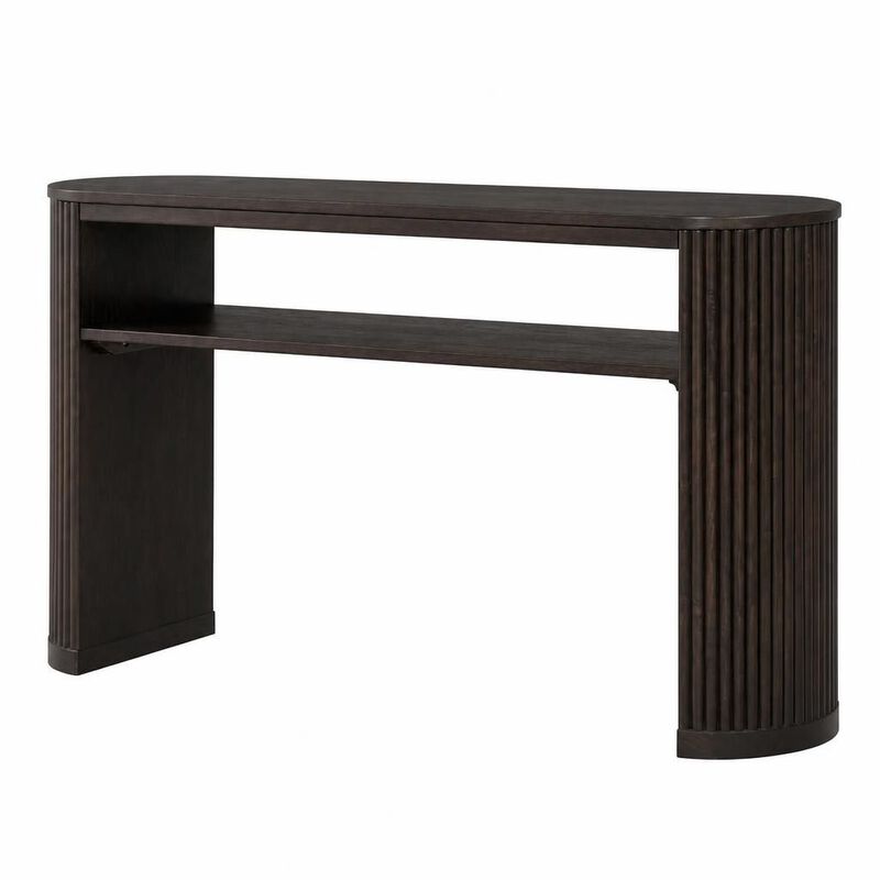 GOODSILO Rustic Farmhouse Console Table with Fluted Legs, Vintage Oval Hallway Accent Table with Ash Veneer Top and Open Shelf image number 0