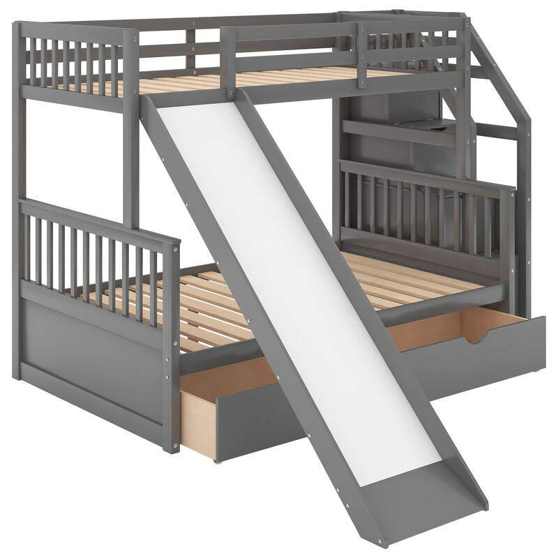 Whisen Twin over Full Bunk Bed with Drawers, Slide & Storage, Solid Pine for Kids Bedroom image number 7