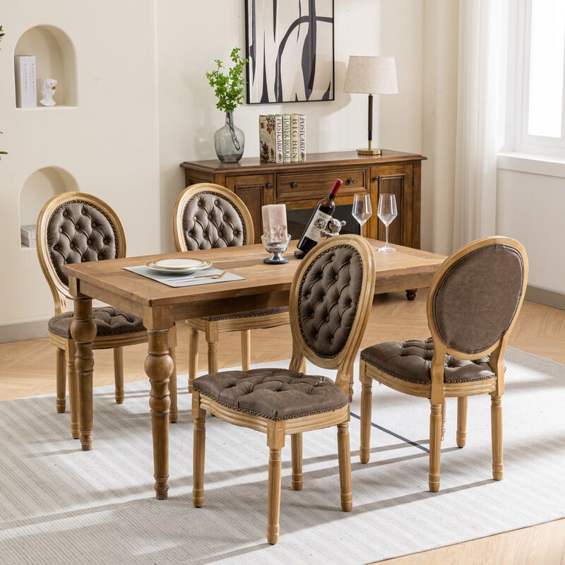 Whisen French Style Dining Chair, Rubberwood Frame with PU Leather Upholstery, Handmade Tufted & Nailhead Trim, Set of 2 for Living Room Kitchen image number 2