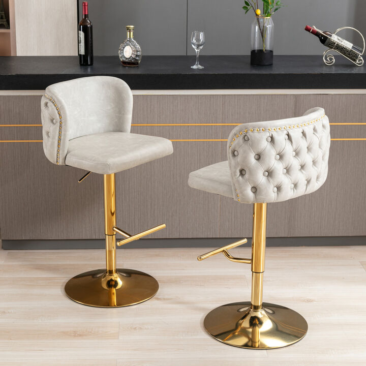 Streamdale Adjustable Swivel Bar Stools Set, Beige, Set of 2