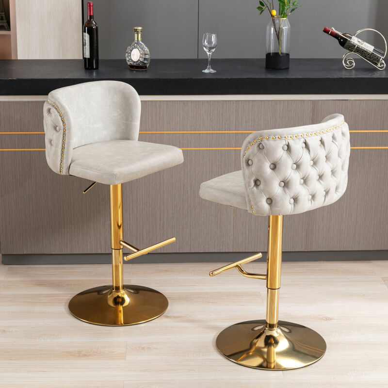 Streamdale Adjustable Swivel Bar Stools Set, Beige, Set of 2 image number 1