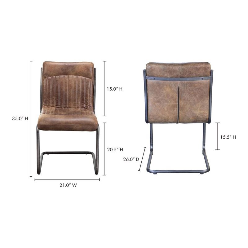 Moe's Home Collection Ansel Dining Chair Grazed Brown Leather-Set Of Two