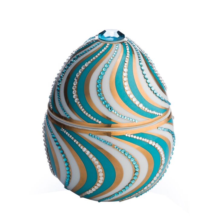 Candle in Ceramic Egg BOIS DE ROUSSIE 7 oz Espiral Blue 5.12 diam. x 6.5 in
