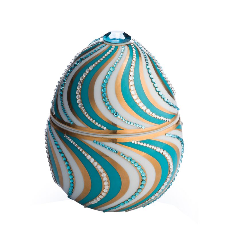 Candle in Ceramic Egg BOIS DE ROUSSIE 7 oz Espiral Blue 5.12 diam. x 6.5 in image number 0