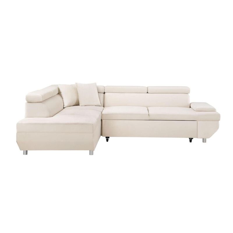 L Shaped Sofa, Sleeper Sofa 2 in 1 Pull Out Couch Bed, Face Right Pull-out Bed for Living Room, Metal Legs, Velvet Beige