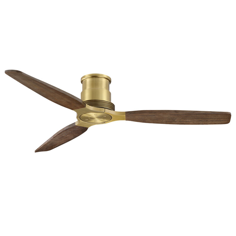 56" Soft Brass Mid Century Solid Wood Low Profile Reversible 6 Speed Flush Mount Ceiling Fan No Light with Remote image number 0