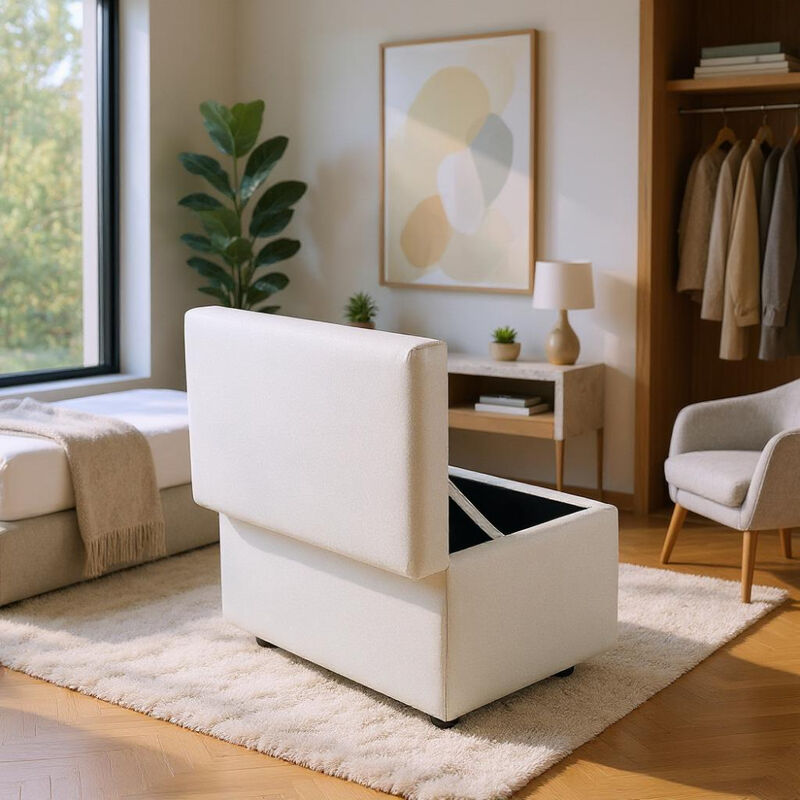 Linen Storage Ottoman Bench with Rubber Feet for Entryway, Bedroom, or Living Room