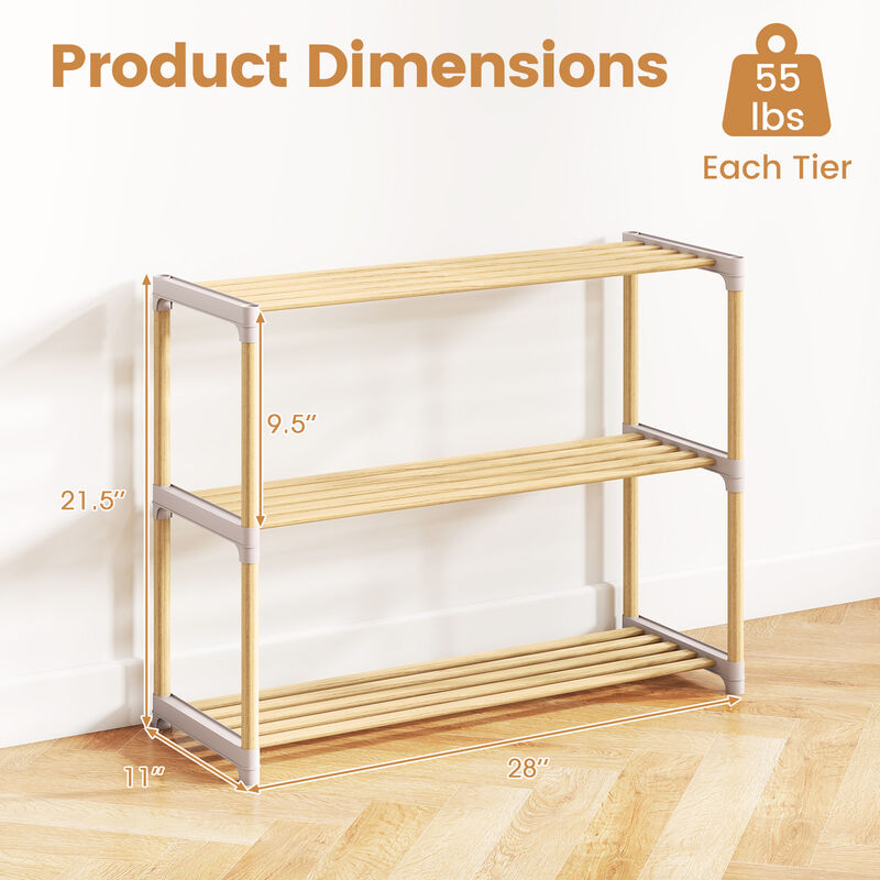 Solid Wood 3-Tier Shoe Rack with Slatted Shelves for Entryway or Home-Natural image number 2