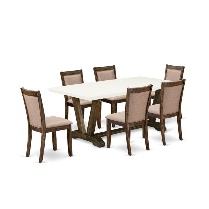 East West Furniture V727MZ716-7 7Pc Dining Set - Rectangular Table and 6 Parson Chairs - Multi-Color Color