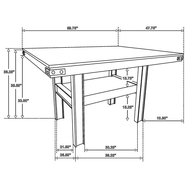 Patter Counter Height Dining Table, Shelf, 60 Inch Black Brown Wood - Benzara