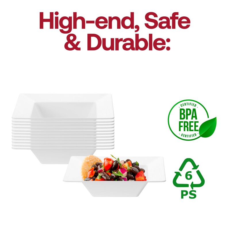 12 oz. White Square Plastic Soup Bowls (120 Bowls) image number 6