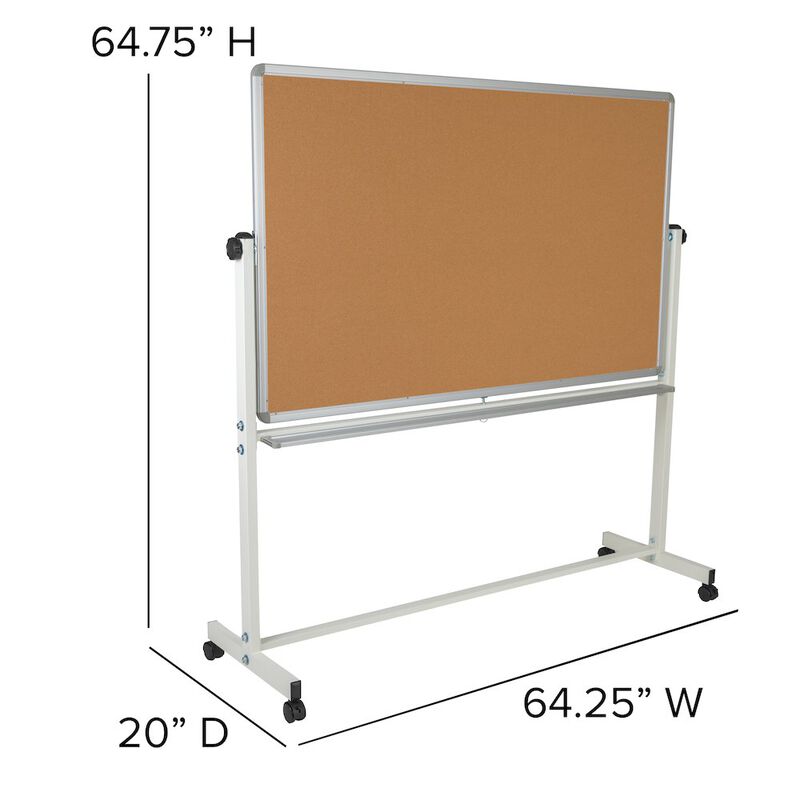 Flash Furniture 64.25"W x 64.75"H Reversible Mobile Board and White Board with Pen Tray image number 2