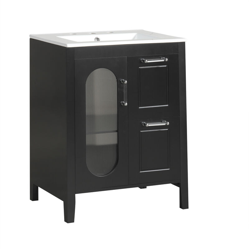 Whisen Bathroom Vanity with Sink, Bathroom Vanity Cabinet with Drawers, Adjustable Shelf and Frosted Glass Door - Black