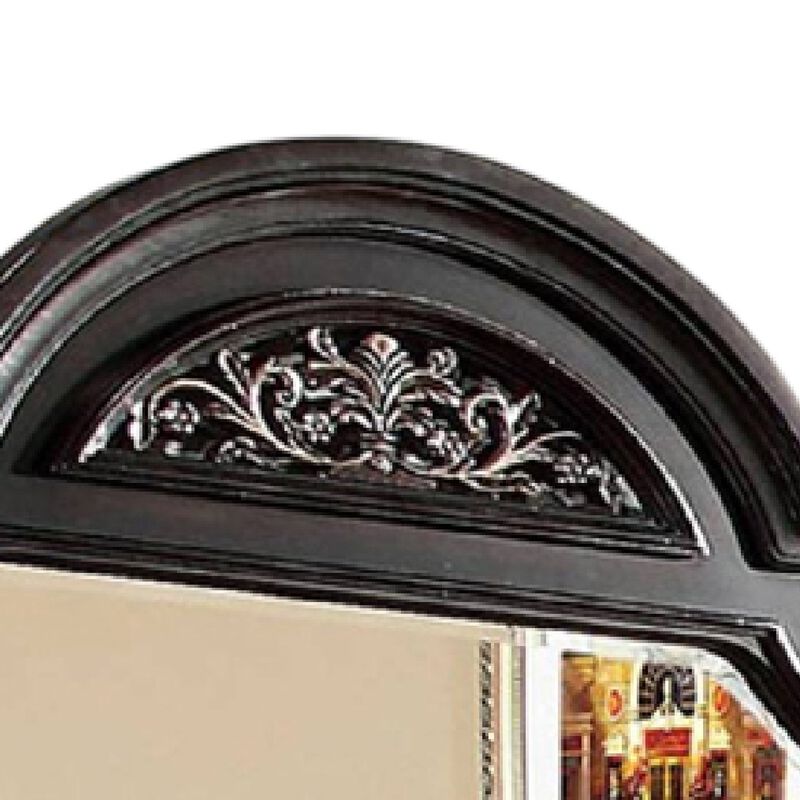 Recus Dresser Mirror, 49 Inch Carved Floral Walnut Brown Solid Wood