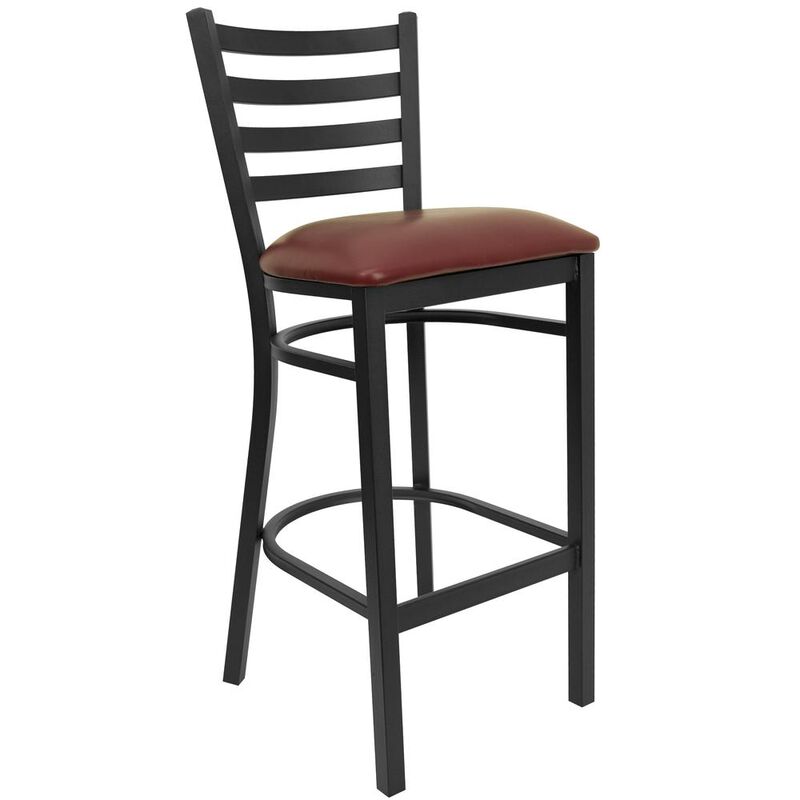 Flash Furniture HERCULES Series Black Ladder Back Metal Restaurant Barstool - Burgundy Vinyl Seat