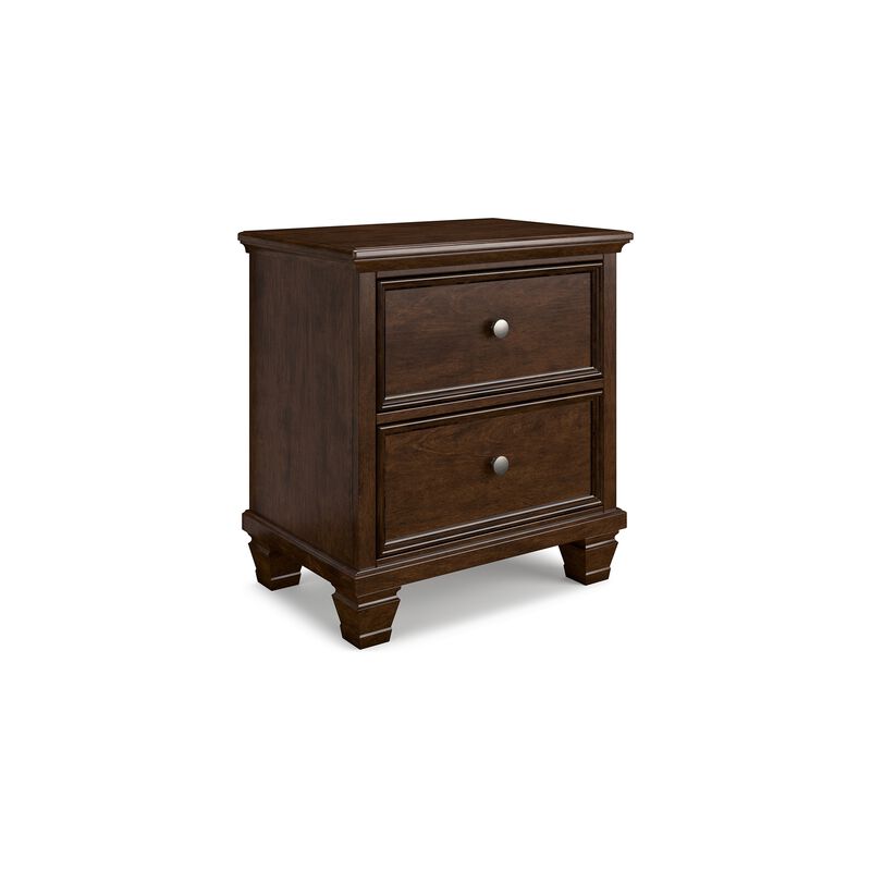 Reno Nightstand, 2 Drawers, Nickel Round Knobs, Rich Brown Solid Wood - Benzara