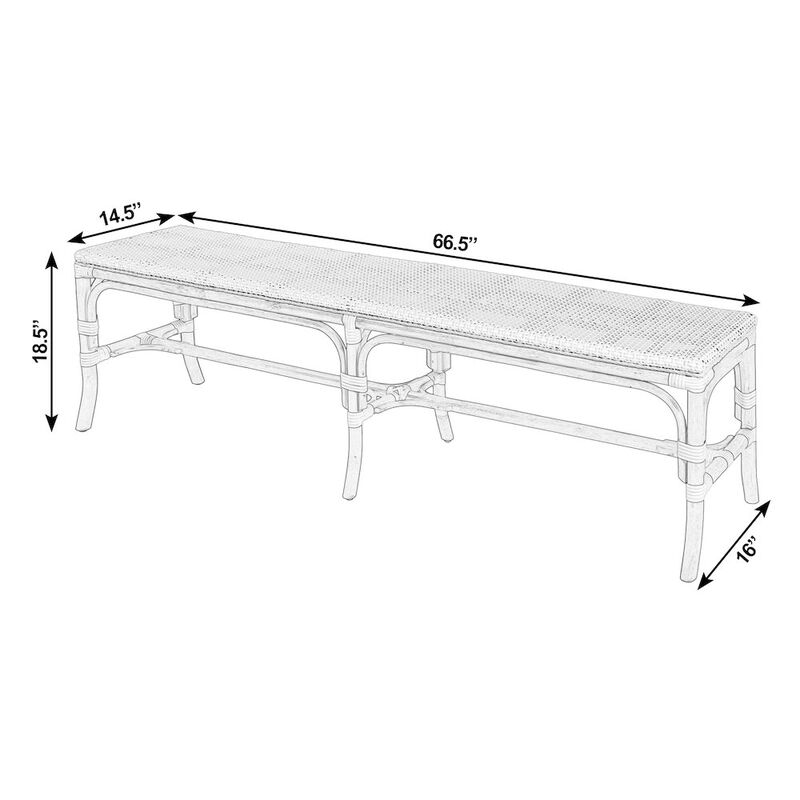 Butler Specialty Laguna 66.5 in. W Rectangular Rattan Backless Accent Bench, White and Navy image number 2