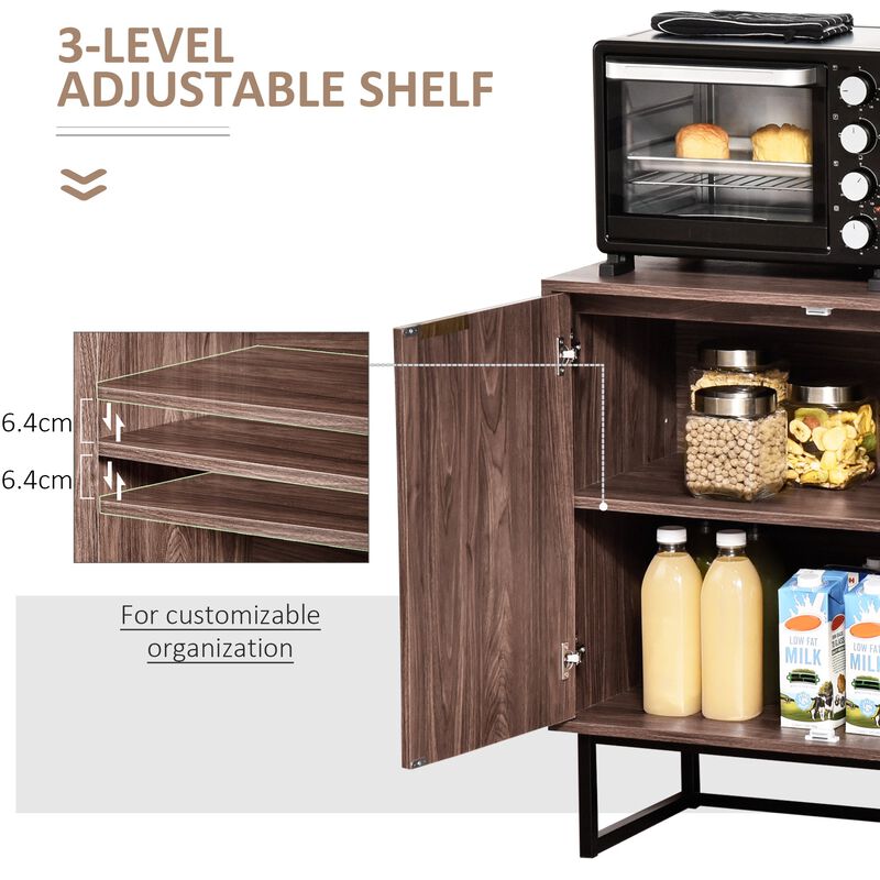 Sideboard Buffet Cabinet, Chevron Double Door Kitchen Cabinet, Accent Cabinet with Adjustable Shelf, Walnut
