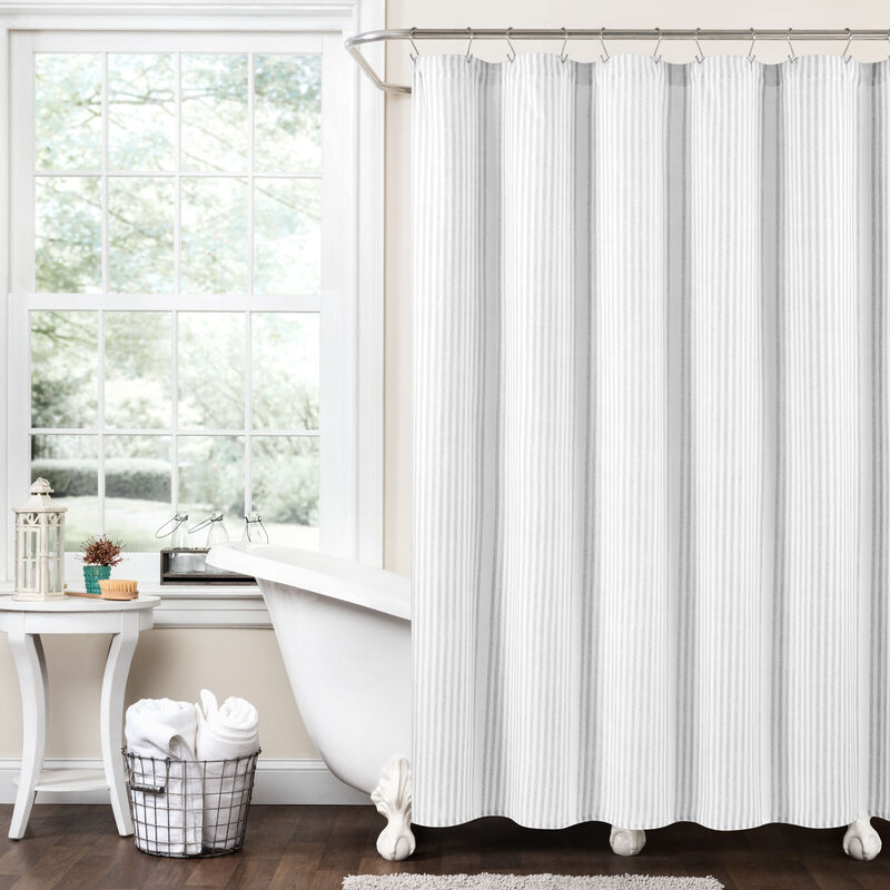 Farmhouse Drew Stripe Silver-Infused Antimicrobial Shower Curtain image number 2