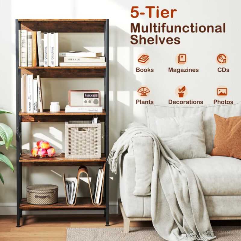 Hivvago 5-Tier Bookshelf with Adjustable and Tiltable Shelves