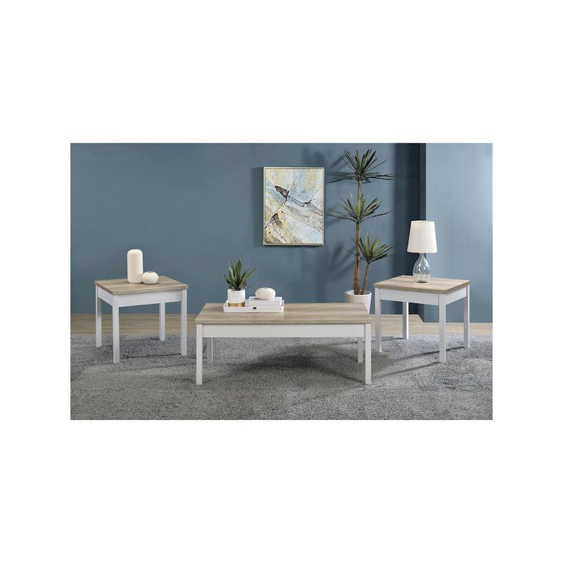 Coaster Stacie 3-piece Coffee Table Set Distressed Pine and White
