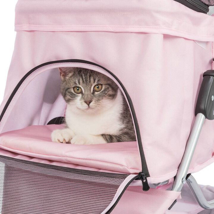 TRIXIE 3-Wheeled Foldable Dog & Cat Stroller with Canopy and Storage Compartments
