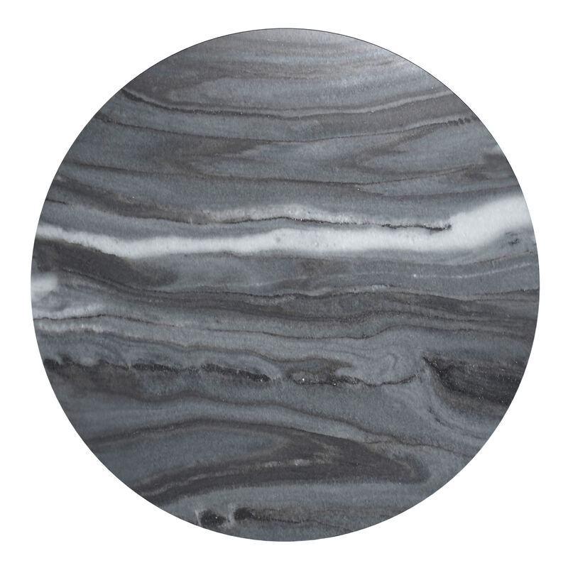 Demy 18 inch Wide Industrial Metal Accent Table in Black Genuine Marble and Black Metal, Assembled