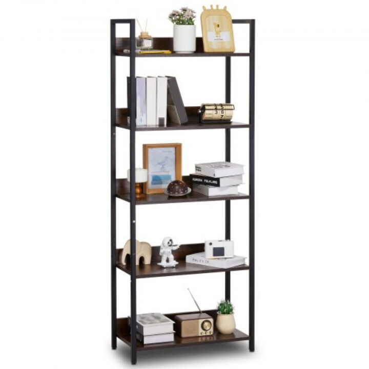 5-Tier Vintage Bookcase &ndash; Tall Metal Bookshelf with Rustic Shelves, Freestanding Industrial Storage Rack for Any Room