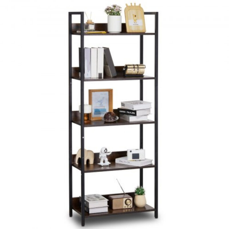 5-Tier Vintage Bookcase &ndash; Tall Metal Bookshelf with Rustic Shelves, Freestanding Industrial Storage Rack for Any Room
