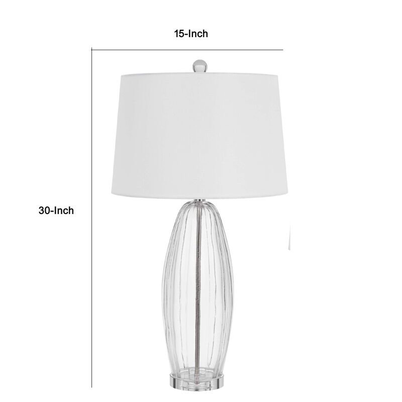 Table Lamp Set of 2, Bullet Shaped Clear Glass, Off White Drum Shade image number 7