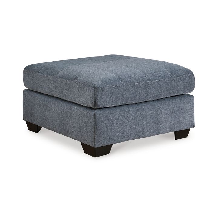 Marlow Oversize Ottoman, Stitch Details, Muted Blue Polyester 36 Inch
