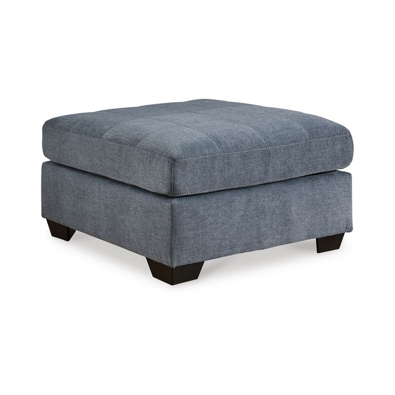 Marlow Oversize Ottoman, Stitch Details, Muted Blue Polyester 36 Inch