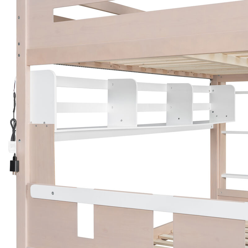Merax Castle Style Loft Bed with LED Nightlight, Storage Shelves & Under-Bed Drawers image number 4