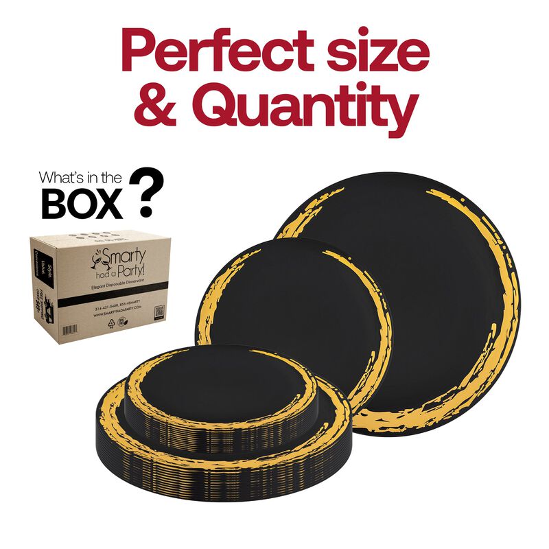 Black with Gold Moonlight Round Plastic Dinnerware Value Set (40 Sets) image number 4