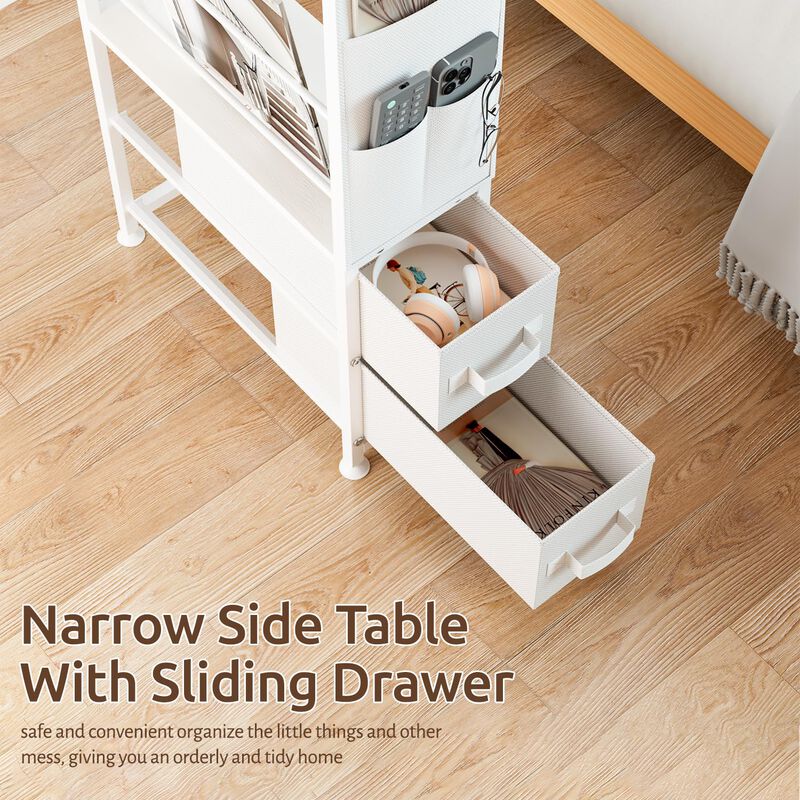 Oppro Small Narrow Side Tables for Small Spaces, Skinny Bedside End Table Nightstand with Drawers&Wheels, Slim Desk Stand Magazi