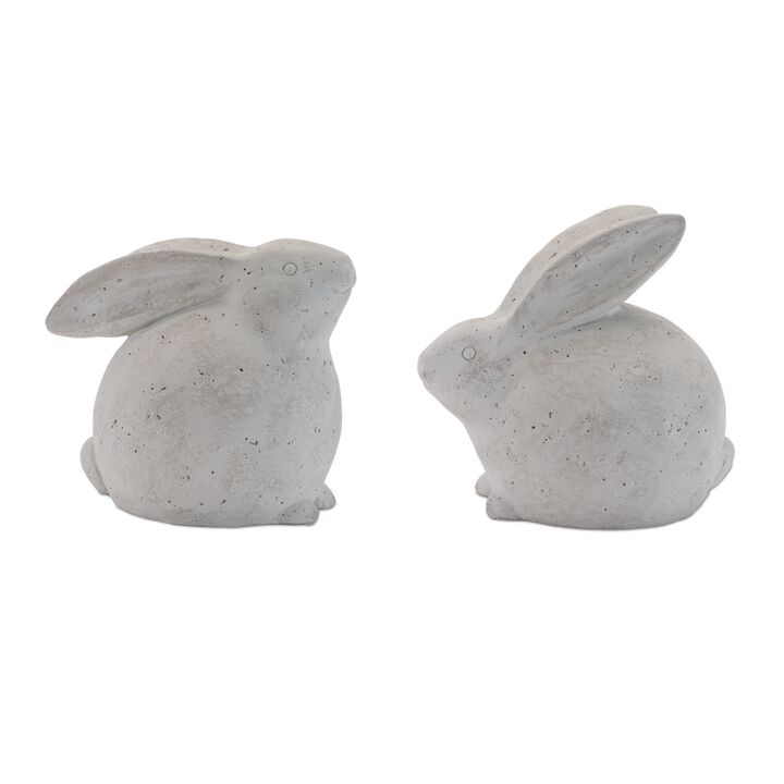 Set of 2 Distressed Bunny Figurines for Shelf, Mantel, or Tabletop Display