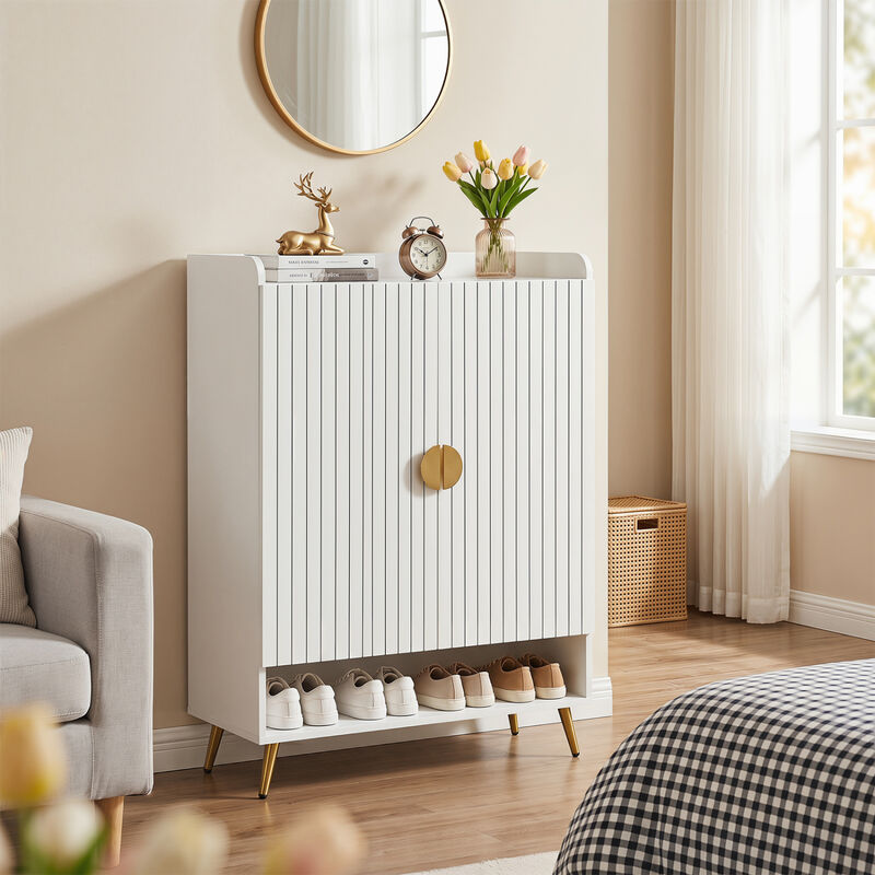 44" Tall Shoe Storage Cabinet with 7-Tier Doors and Adjustable Shelves for Entryway image number 2