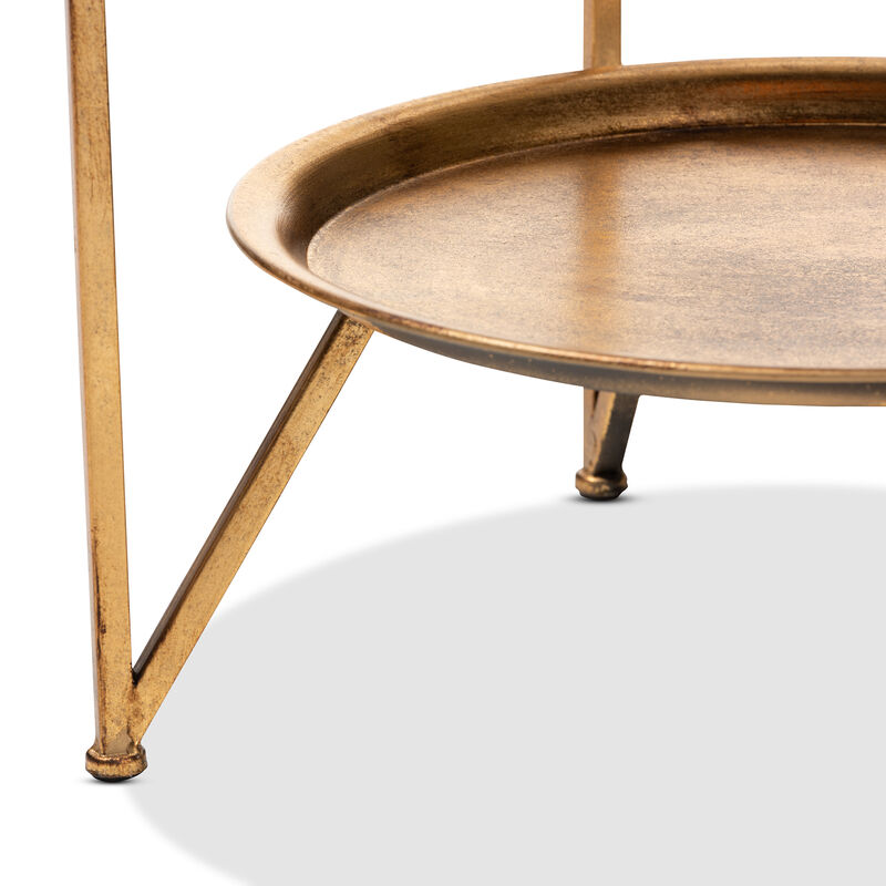 Baxton Studio Tamsin Gold Finished Metal And Mirrored Glass Accent Table With Tray Shelf image number 3