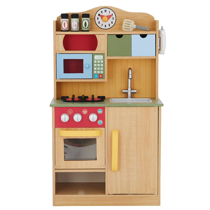 Little Chef Florence Classic Play Kitchen with 5 Kitchen Accessory Toys, Wood Grain