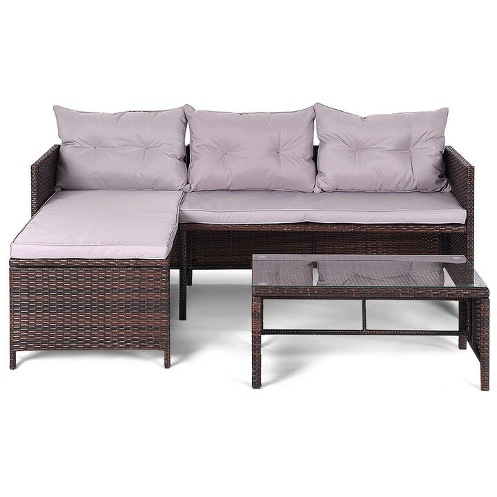 3 pcs Rattan Wicker Deck Couch Outdoor Patio Sofa Set