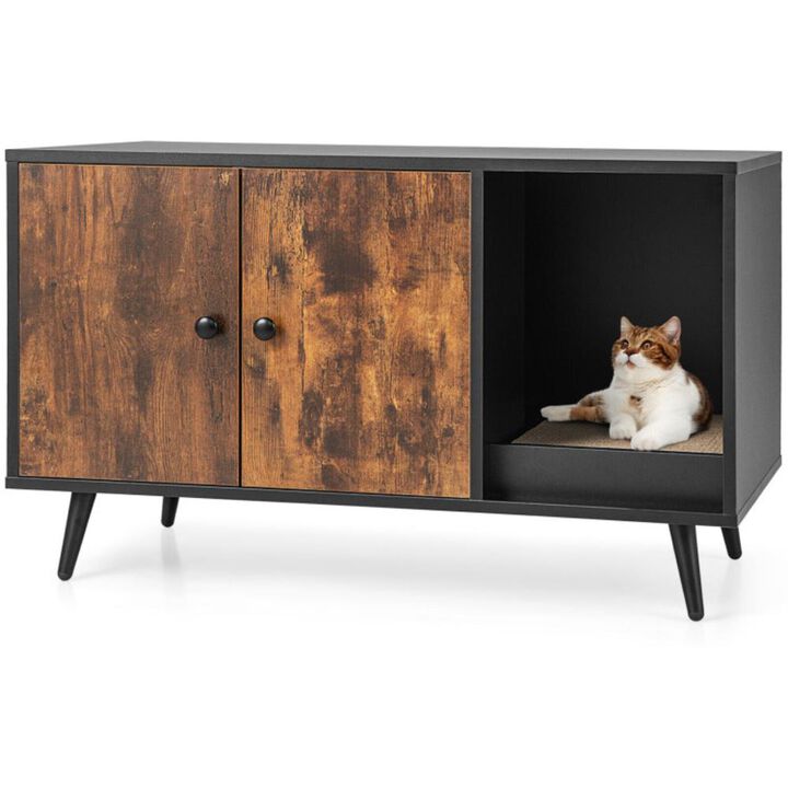 Hivvago Cat Litter Box Enclosure with Double Door Cabinet