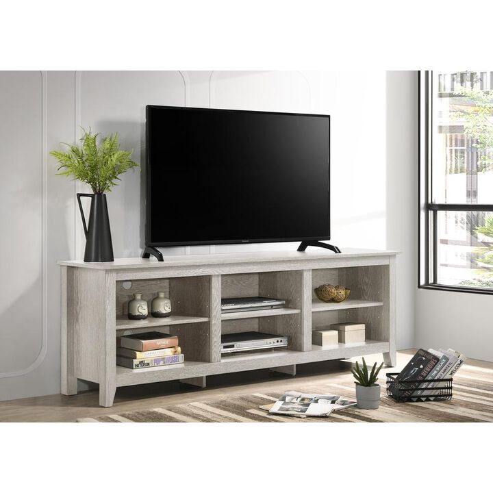 Benito Dusty Gray 70" Wide TV Stand with Open Shelves and Cable Management