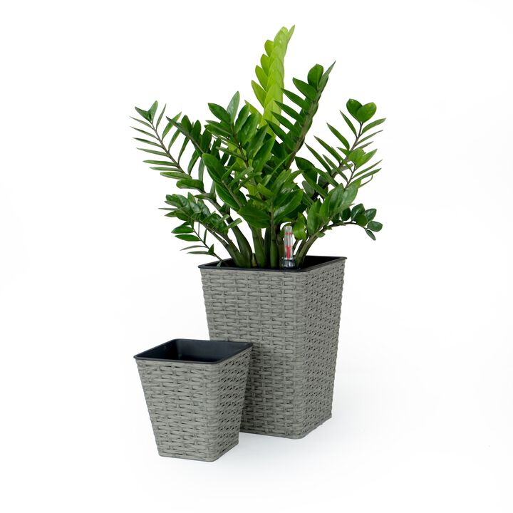 2-Pack Smart Self-watering Square Hand Woven Wicker Planter for Indoor and Outdoor