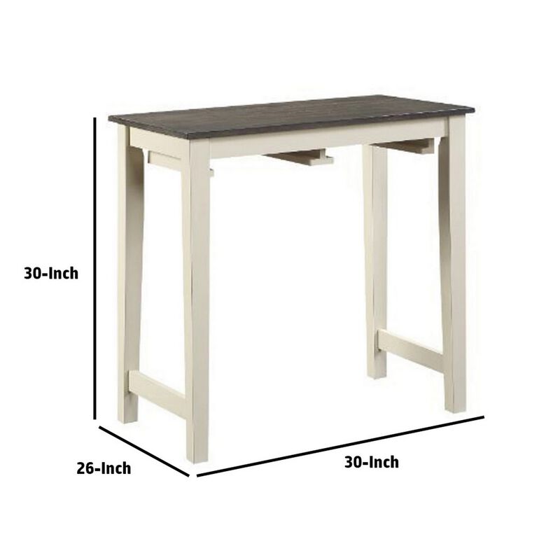 3 Piece Set Solid Wood Counter Dining Table with 2 Stools, White, Gray-Benzara