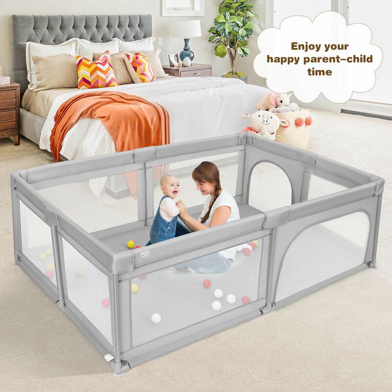 50 Ocean Balls and Extra-Large Safety Baby Fence &ndash; Gray Play Set