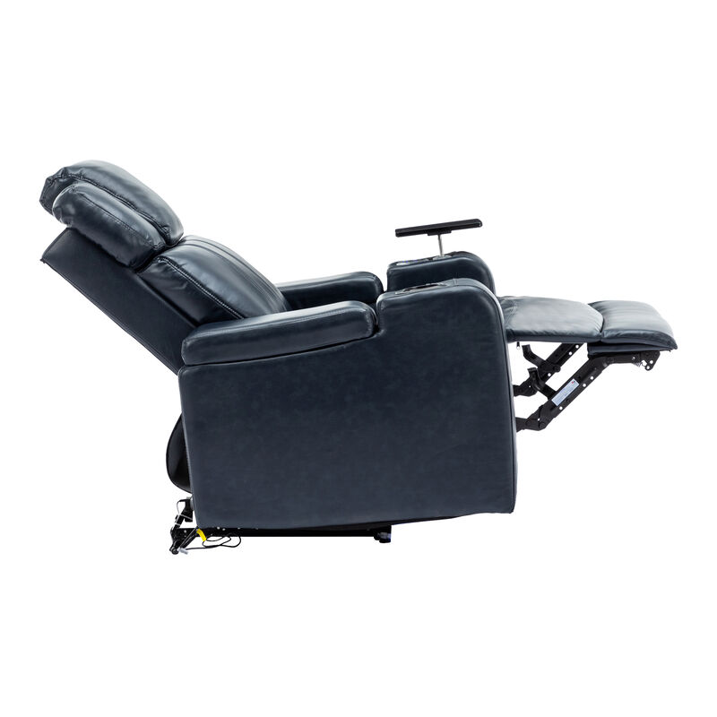 Whisen PU Leather Power Recliner with Cup Holder, Bluetooth Speaker, LED Lights, USB Ports, Tray Table and Arm Storage